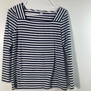 Womens J Crew Square Neck Breton Stripe Sailor Shirt S Navy White Long Sleeve Co
